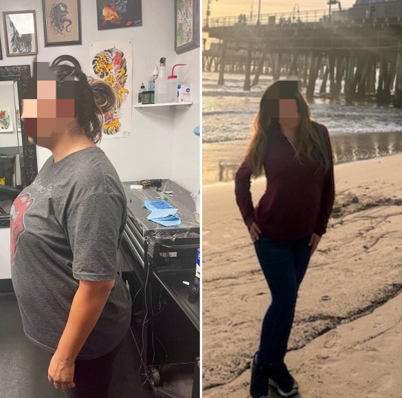 beautiful lady whose face is blurred and who was fat but later slim when enroll for weightloss